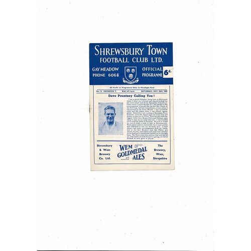 1959/60 Shrewsbury Town v Swindon Town Football Programme