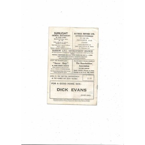 1969/70 Barrow v Doncaster Rovers Football Programme
