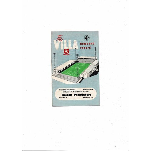 1963/64 Aston Villa v Bolton Wanderers Football Programme
