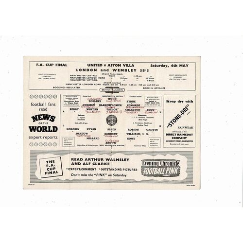 1956/57 Manchester United v West Bromwich Albion Football Programme