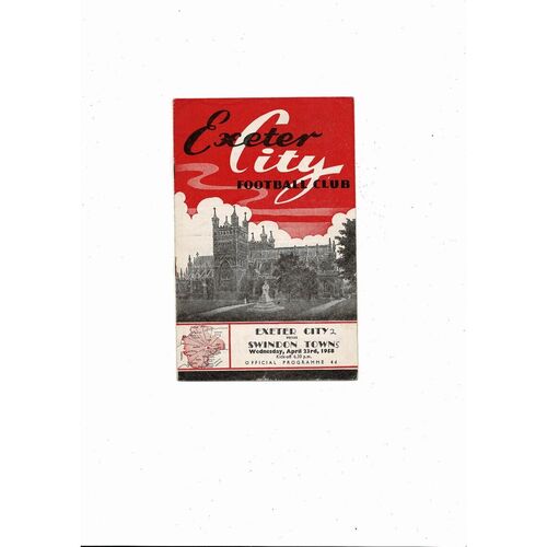 1957/58 Exeter City v Swindon Town Football Programme