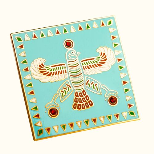 Badge. The Persian Falcon. Blue Turquoise with 3 Red Stones.