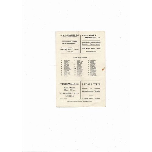 1956/57 Lincoln City v Barnsley Football Programme