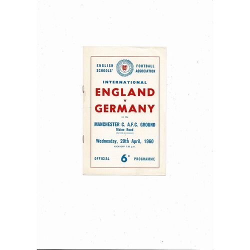 1960 England v Germany Schools International Football Programme @ Man City