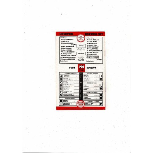 1978/79 Liverpool v Norwich City Football Programme