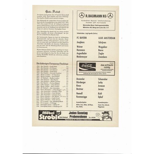 Bayern Munich v Ajax European Cup Football Programme Die Blaue 1980/81