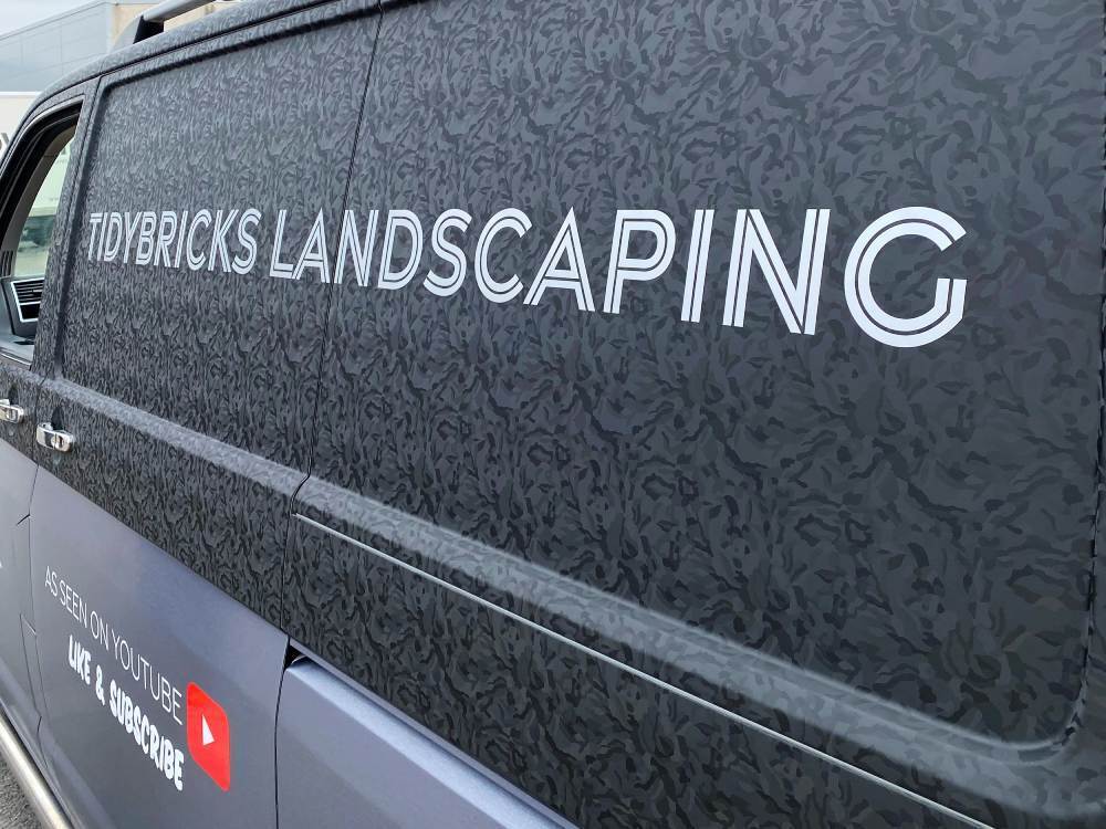 Close up of detailed pattern on Volkswagen Transporter T5 van wrap.