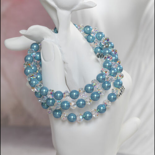 Memory Wire Bracelet with Crystal Pearls & Aurora Borealis Crystals