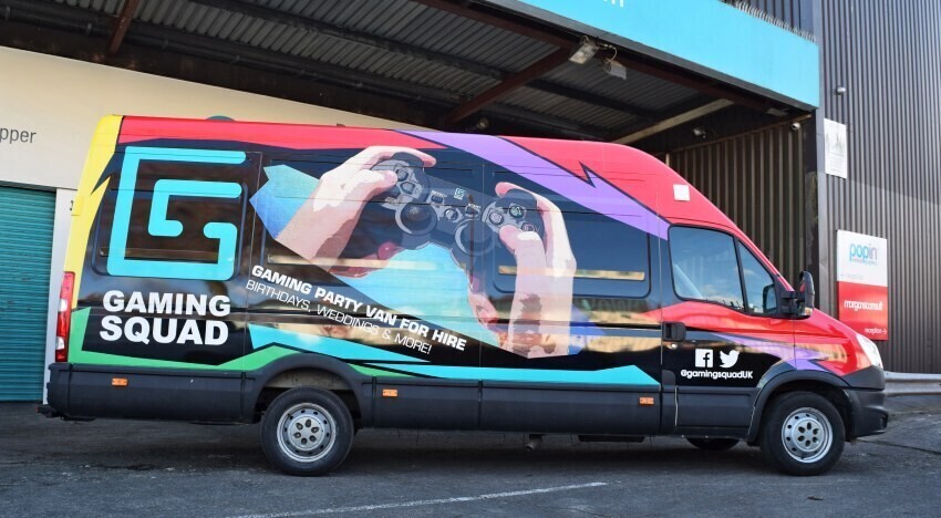 Iveco Daily Box van with Gaming Squad branded vehicle wrap.