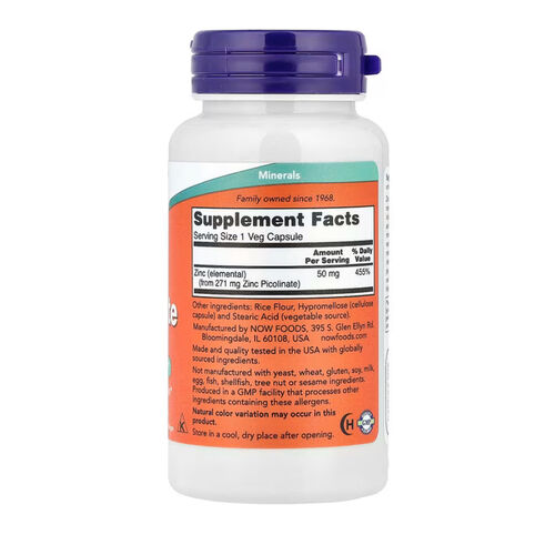 NOW Foods Zinc Picolinate 50mg Immune Support - 60 Veg Capsules