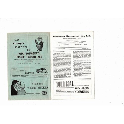 1962/63 Glentoran v Derry City Football Programme