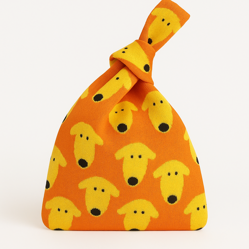 Puppy Pop Print Knitted  Bag