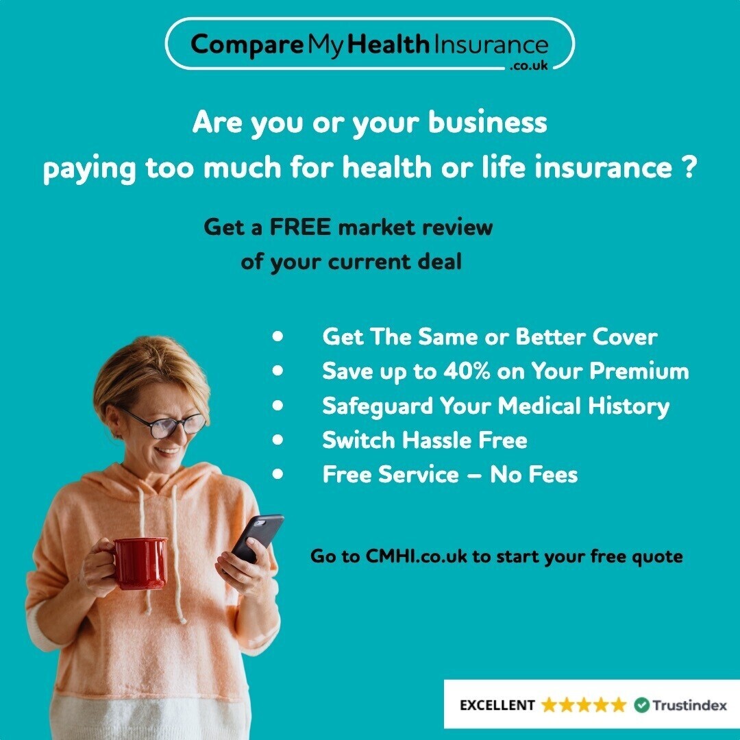 woman on her iPhone comparing health insurance on blue background
