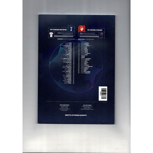 Tottenham Hotspur v FK Crvena Zvezda Champions League Football Programme 2019/20
