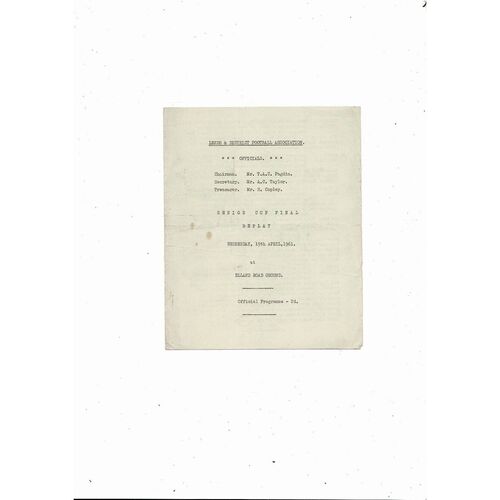 Farsley v Robin Hood Ath Leeds Snr Cup Final Rep Programme 1961 @ Leeds United
