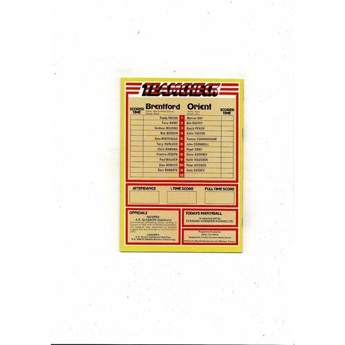 1982/83 Brentford v Leyton Orient Football Programme