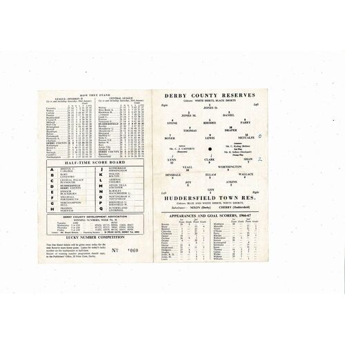 Derby County v Newcastle United Central League Football Programme 1966/67