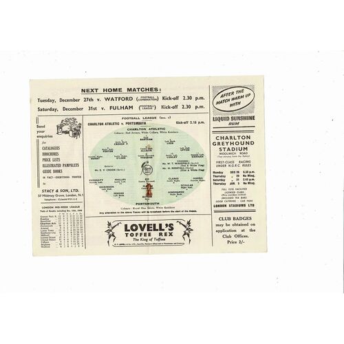 1949/50 Charlton Athletic v Portsmouth Football Programme