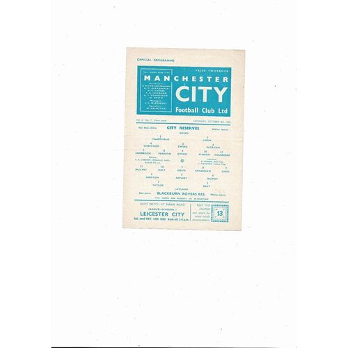 Manchester City v Blackburn Rovers Central League Football Programme 1960/61