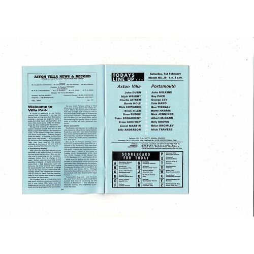 1968/69 Aston Villa v Portsmouth Football Programme + League Review