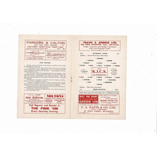 Kettering Town v Sporting Club 09 Oberlahnstein Friendly Programme 1960/61