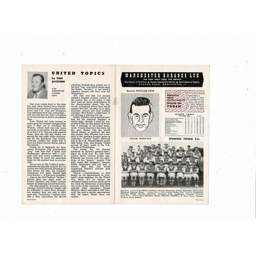 1957/58 Manchester United v Ipswich Town FA Cup Football Programme Last home game before Munich