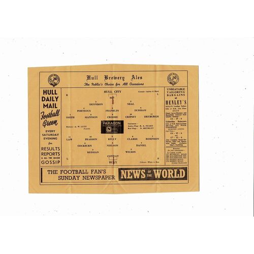 1954/55 Hull City v Bury Football Programme