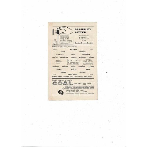 1961/62 Barnsley v Queens Park Rangers Football Programme