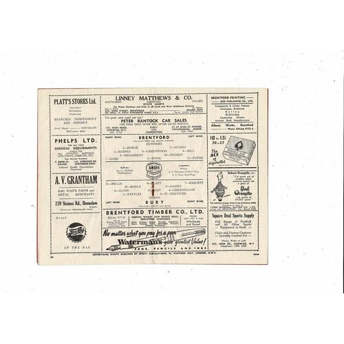 1950/51 Brentford v Bury Football Programme