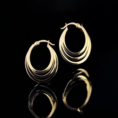 9ct yellow gold triple strand oval creole hoop earrings