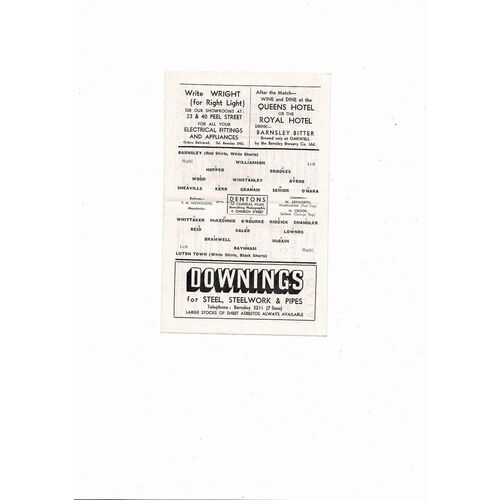 1964/65 Barnsley v Luton Town Football Programme