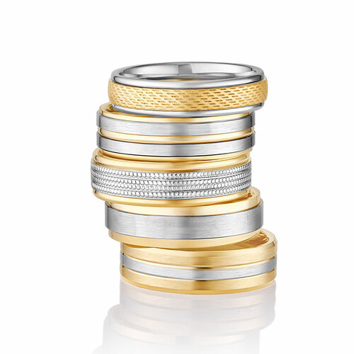 9ct 5mm TWO COLOUR diamond cut two channel contrast ring