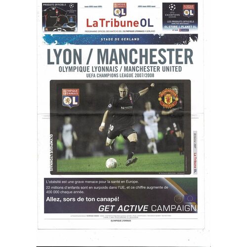Olympique Lyonnais v Manchester United Champions League Newspaper Football Programme 2007/08