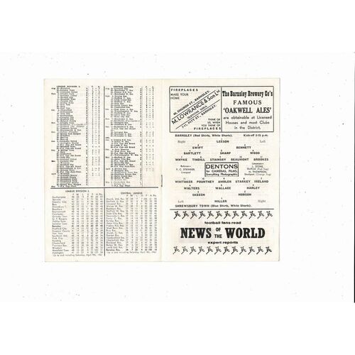 1959/60 Barnsley v Shrewsbury Town Football Programme