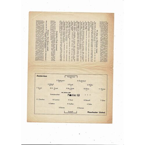 Amsterdam X1 v Manchester United Friendly Football Programme 1961/62