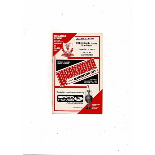 1979/80 Liverpool v Manchester City Football Programme