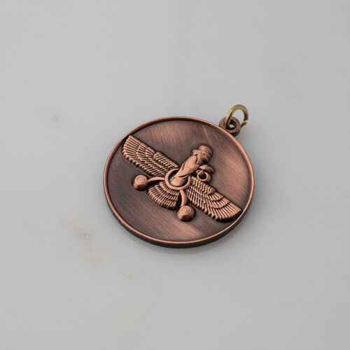 Round Pendant. Vintage Copper Farvahar Design.