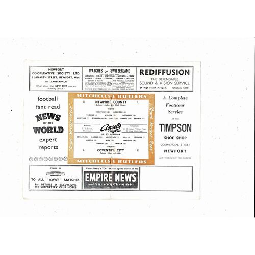 1957/58 Newport County v Coventry City Football Programme