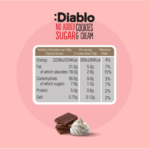 Diablo Diabetic No Added Sugar Cookies & Cream - White 128g