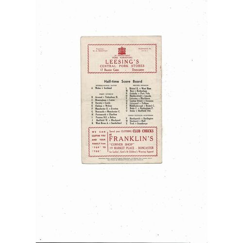1956/57 Doncaster Rovers v Barnsley Football Programme