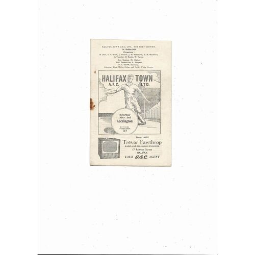1956/57 Halifax Town v Accrington Stanley Football Programme