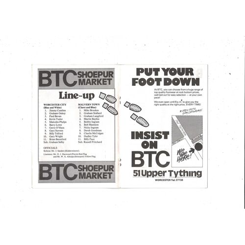 Worcester City v Malvern Town FA Cup Football Programme 1980/81