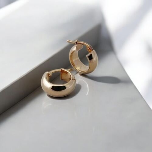 Wide 9ct yellow gold creole hoop earrings 