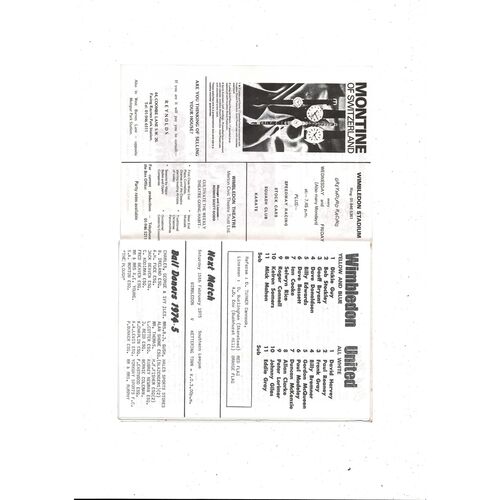 1974/75 Wimbledon v Leeds United FA Cup Replay Football Programme 10th February