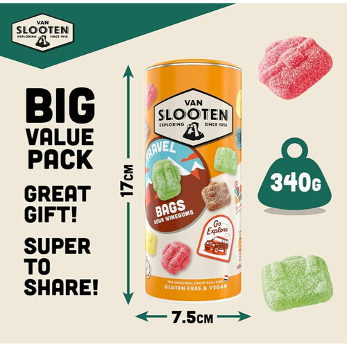 Van Slooten Travel Bag Sour Coated Fruit Wine Gums - 340g Tube