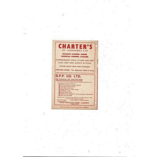 1961/62 Aldershot v Chester Football Programme