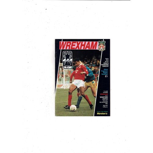 Wrexham v Winsford United FA Cup Football Programme 1991/92