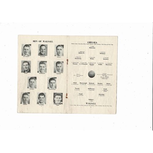 1954/55 Chelsea v Walsall Championship Season FA Cup Football Programme