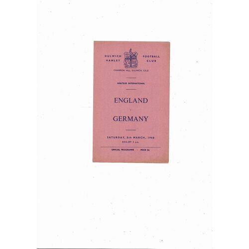 1960 England v Germany Amateur International Football Programme @ Dulwich Hamlet