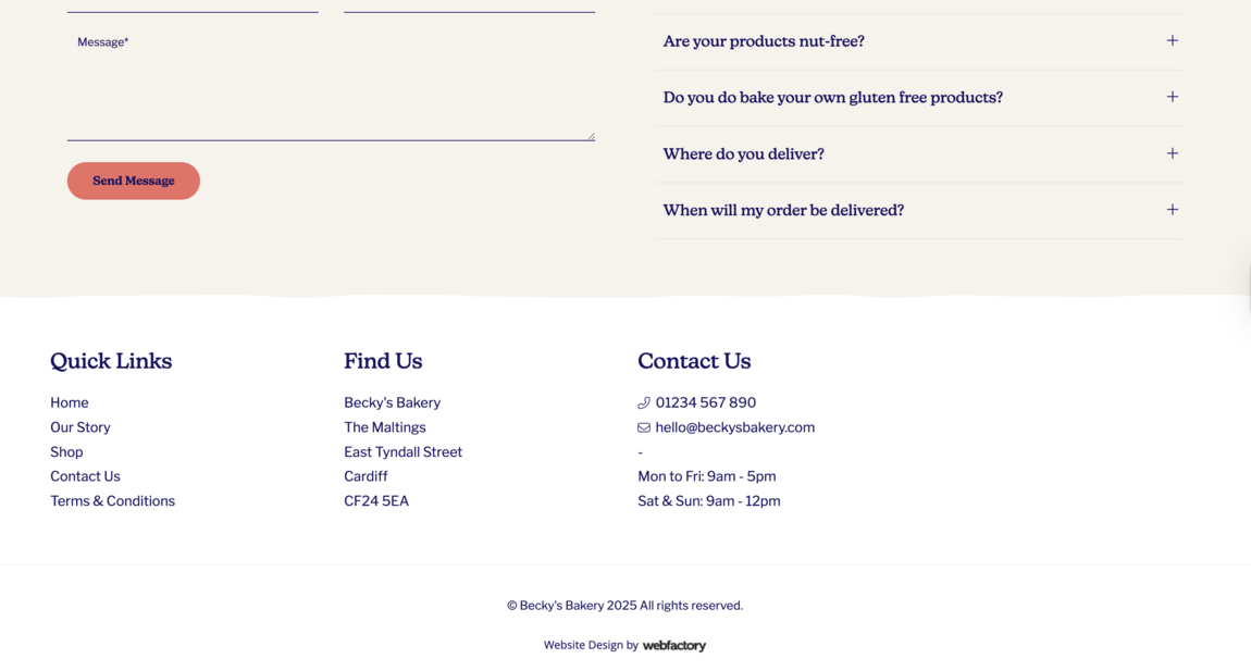 An example clear website footer